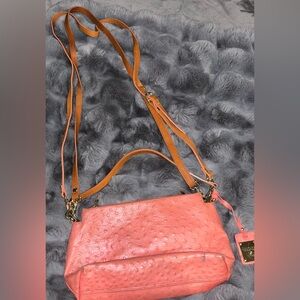 Valentina Italy Pink Ostrich-Embossed Leather Purse